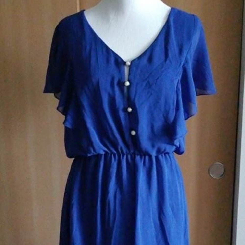 Everly royal blue pearl buttons dress